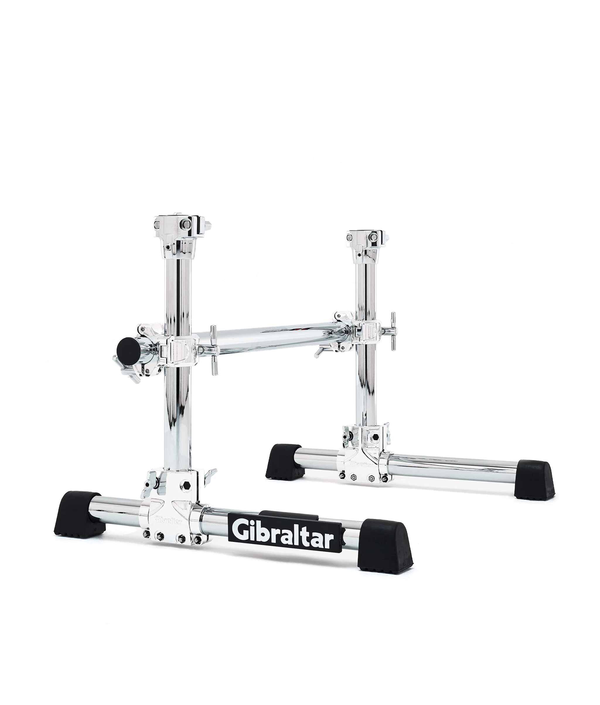 Front. Gibraltar Hardware - Stealth Drum Rack Side Mount System, Low Profile Chrome Drum Rack with 30" Straight Crossbar, T-Legs.