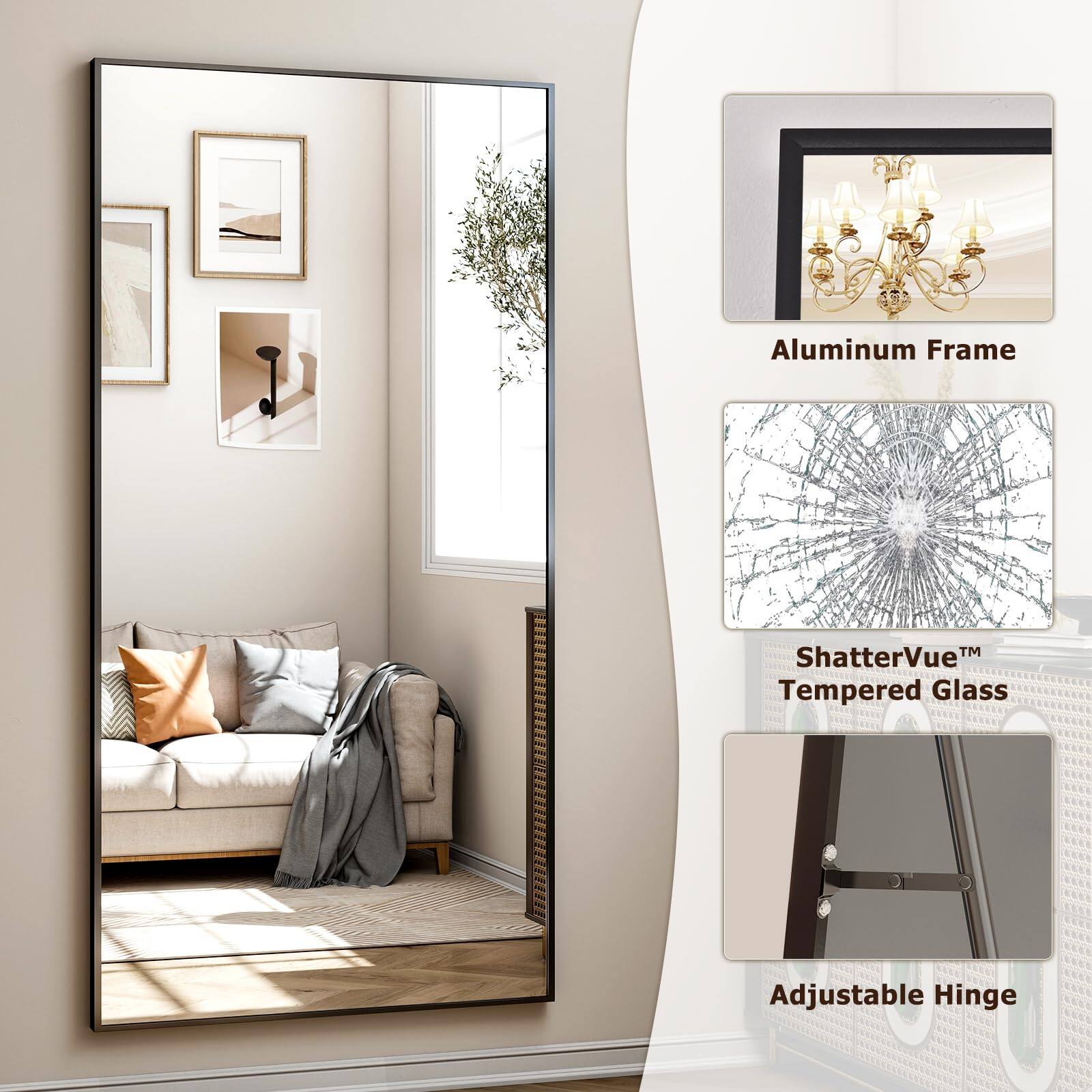 Aluminum Frame  
ShatterVue™ Tempered Glass  
Adjustable Hinge