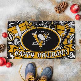 Evergreen Enterprises - Pittsburgh Penguins 28" x 16" Happy Holidays Christmas Turf Door Mat - Multicolor