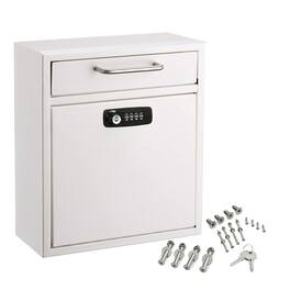 AdirOffice - Drop Box Medium Steel Wall-Mounted Drop Box Mailbox with Combination Lock - White
