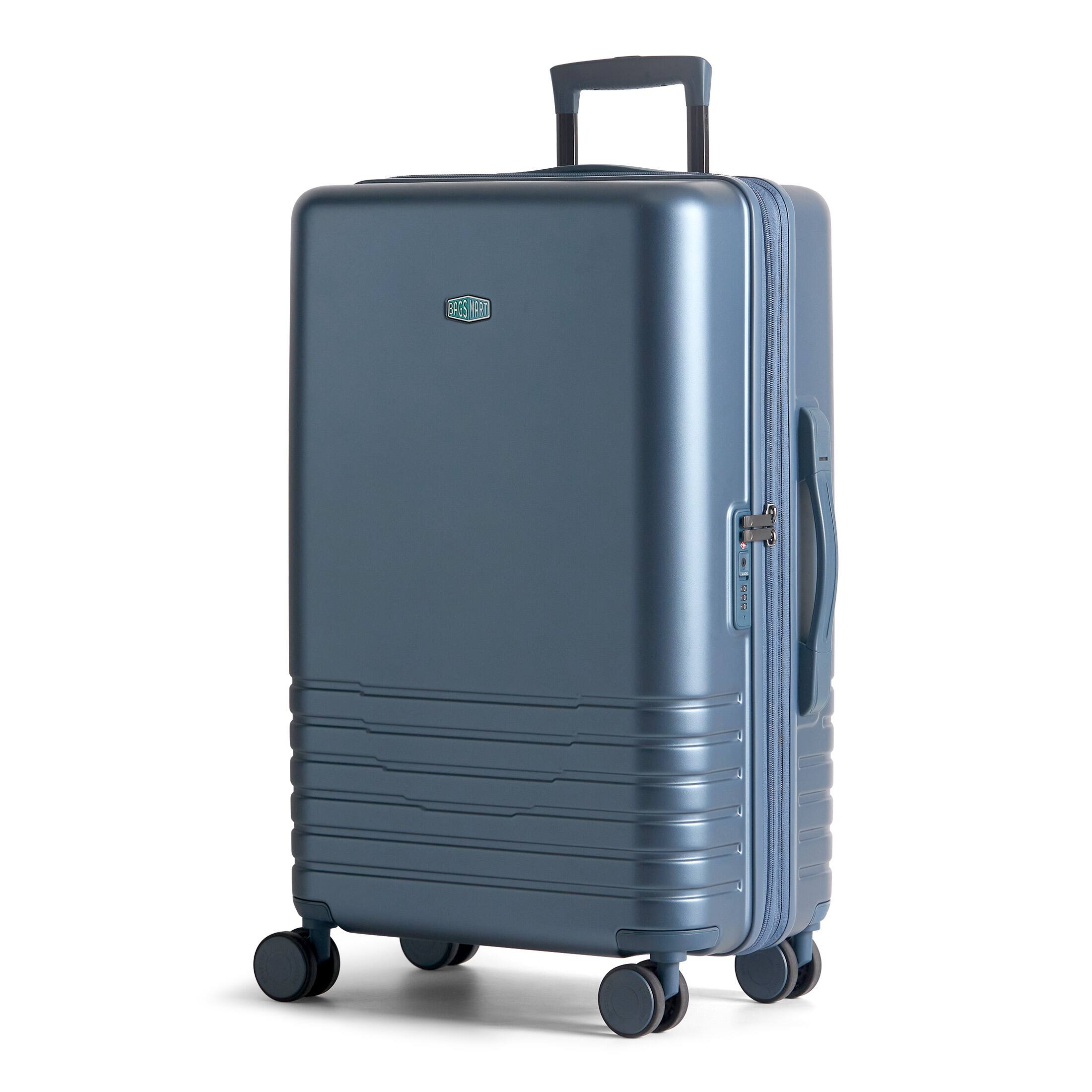 Left. Bagsmart - Getaway 26" Check-In Checked Luggage, Expandable Hardside Suitcase with Built-in Weight Indicator & Spinner Wheels - Denim Blue.