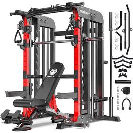 Pooboo - Power Rack Cage, 2000LBS Weight Cage with 1500LB Capacity Adjustable Weight Bench, Home Gym Workout Machine - Black