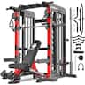Pooboo - Power Rack Cage, 2000LBS Smith Machine with 1500LB Capacity Adjustable Weight Bench, Home Gym Workout Machine - Black