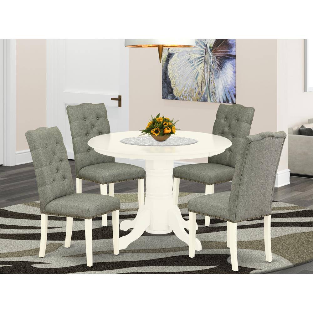 Left. East West Furniture - Dining Room Set Linen White - Brown.