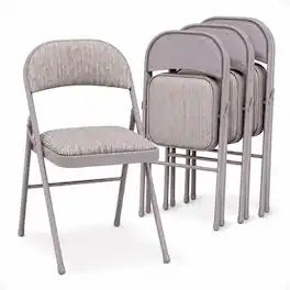 MECO - Sudden Comfort Deluxe Fabric Padded Folding Chair Set, Chicory Lace(4 Pack) - Beige