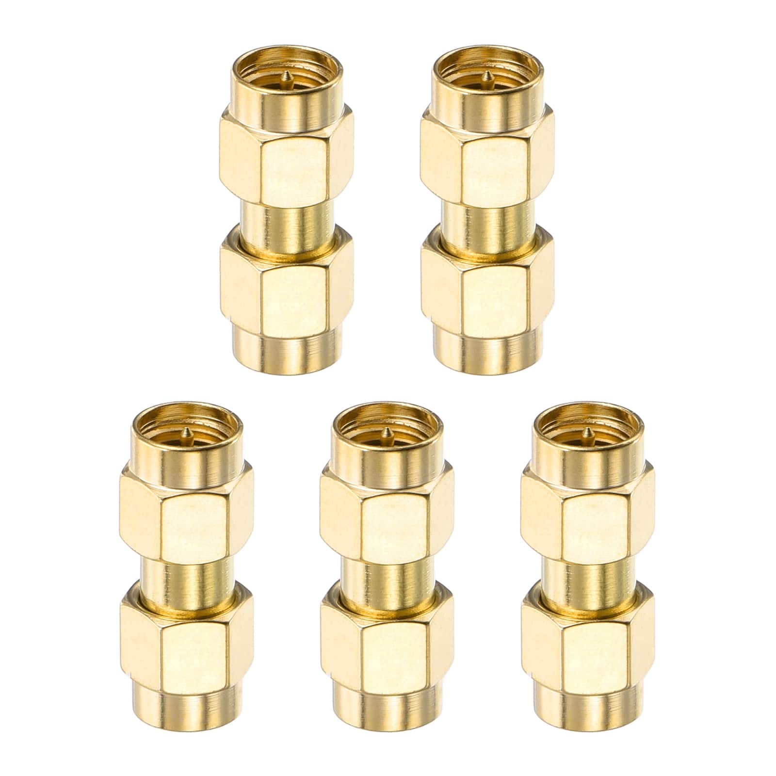 Unique Bargains - 5pcs SMA Straight Adapter, SMA Male to Female 50 Ohm for Antennas/Signal/Test/Router/Car Navigation - Gold