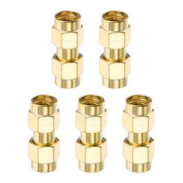 Unique Bargains - 5pcs SMA Straight Adapter, SMA Male to Female 50 Ohm for Antennas/Signal/Test/Router/Car Navigation - Gold