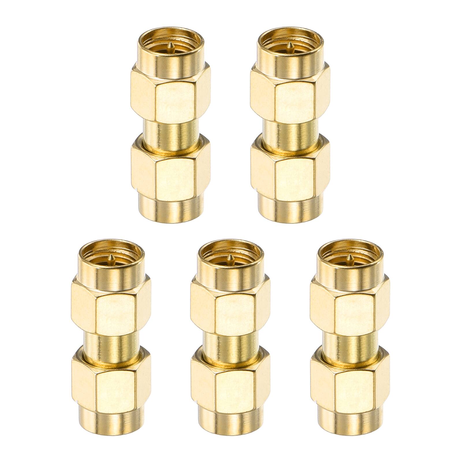 Front. Unique Bargains - 5pcs SMA Straight Adapter, SMA Male to Female 50 Ohm for Antennas/Signal/Test/Router/Car Navigation - Gold.
