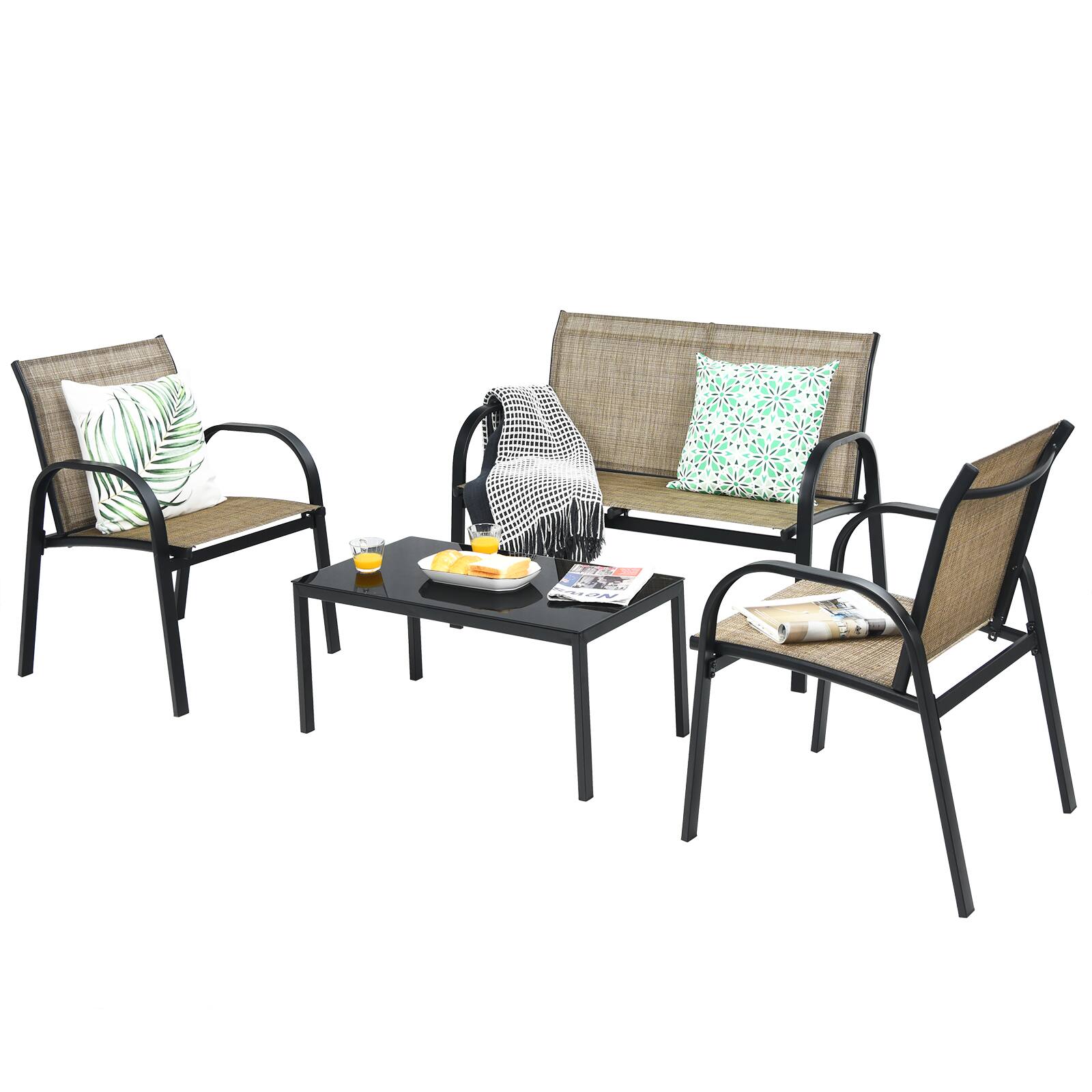 Alt View 1. Gymax - Gymax 4PCS Patio Conversation Furniture Set All-Weather Garden Outdoor Brown - Brown.