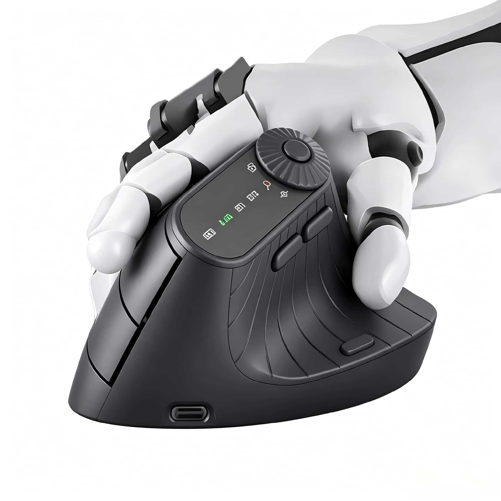 Front. PRIMEPLUS - Wireless Vertical Mouse With Function Adjustment Knob 8 Buttons Rechargeable Ergonomic Mice for Win/IOS/Android - Black.