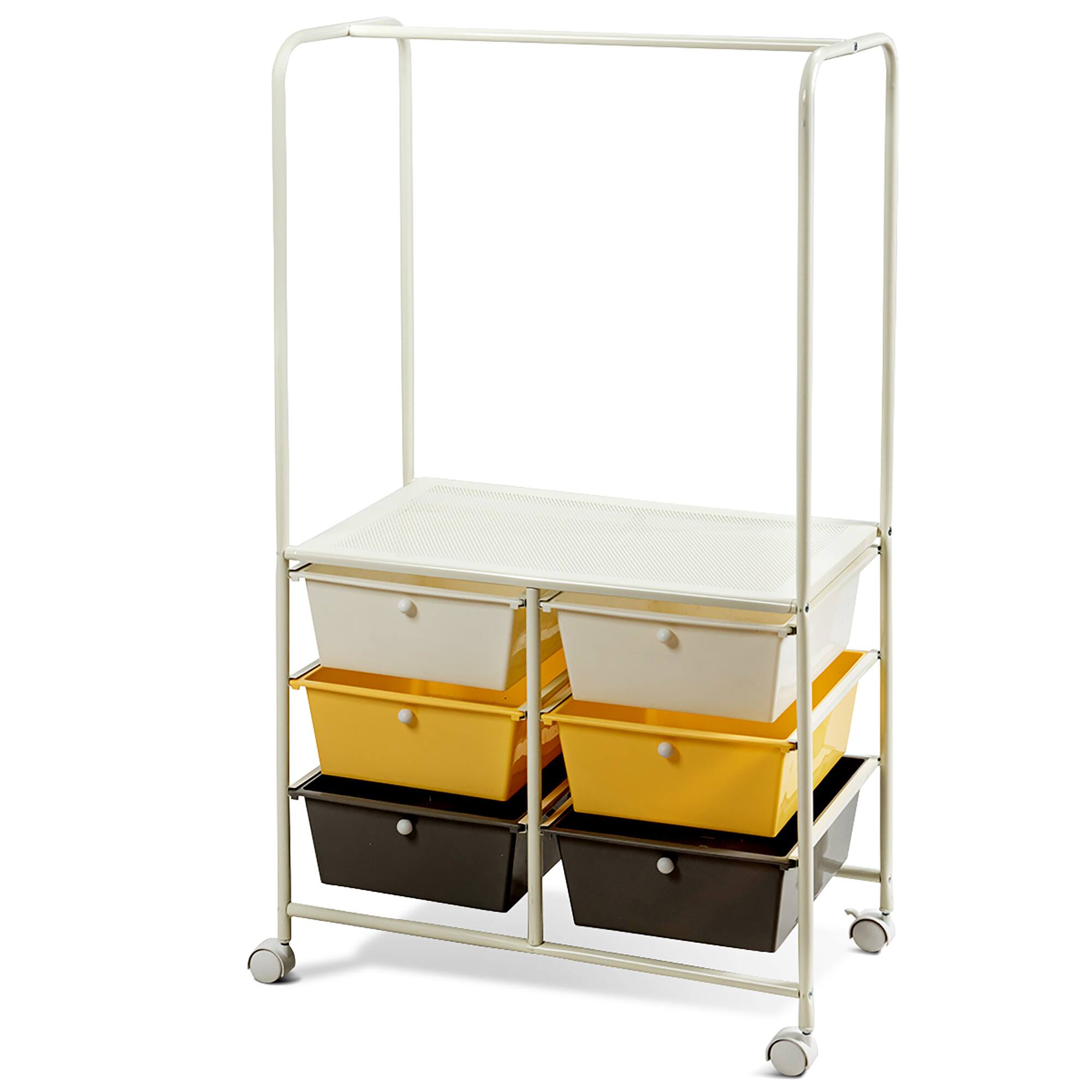 Alt View 8. Costway - 6 Drawer Rolling Storage Cart w/Hanging Bar Office School Organizer - Multicolor.