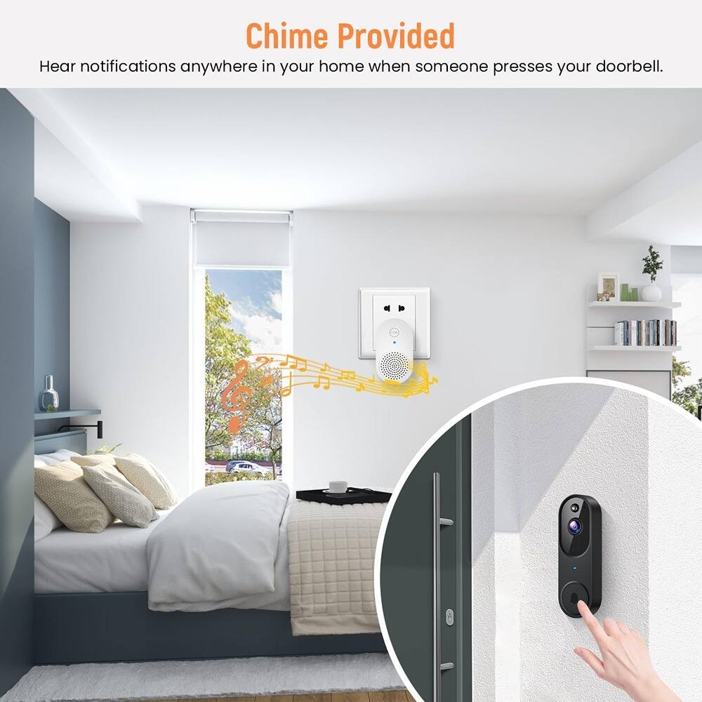 Chime Provided  
Hear notifications anywhere in your home when someone presses your doorbell.