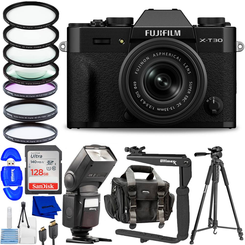 Fujifilm - X-T30 III Mirrorless Camera with 13-33mm f/3.5-6.3 Lens Filter Bundle - Black