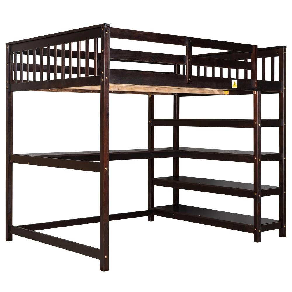 Alt View 9. Loheer - Loheer Full Size Loft Bed with Desk and Storage Shelves Espresso Solid Wood - Espresso.