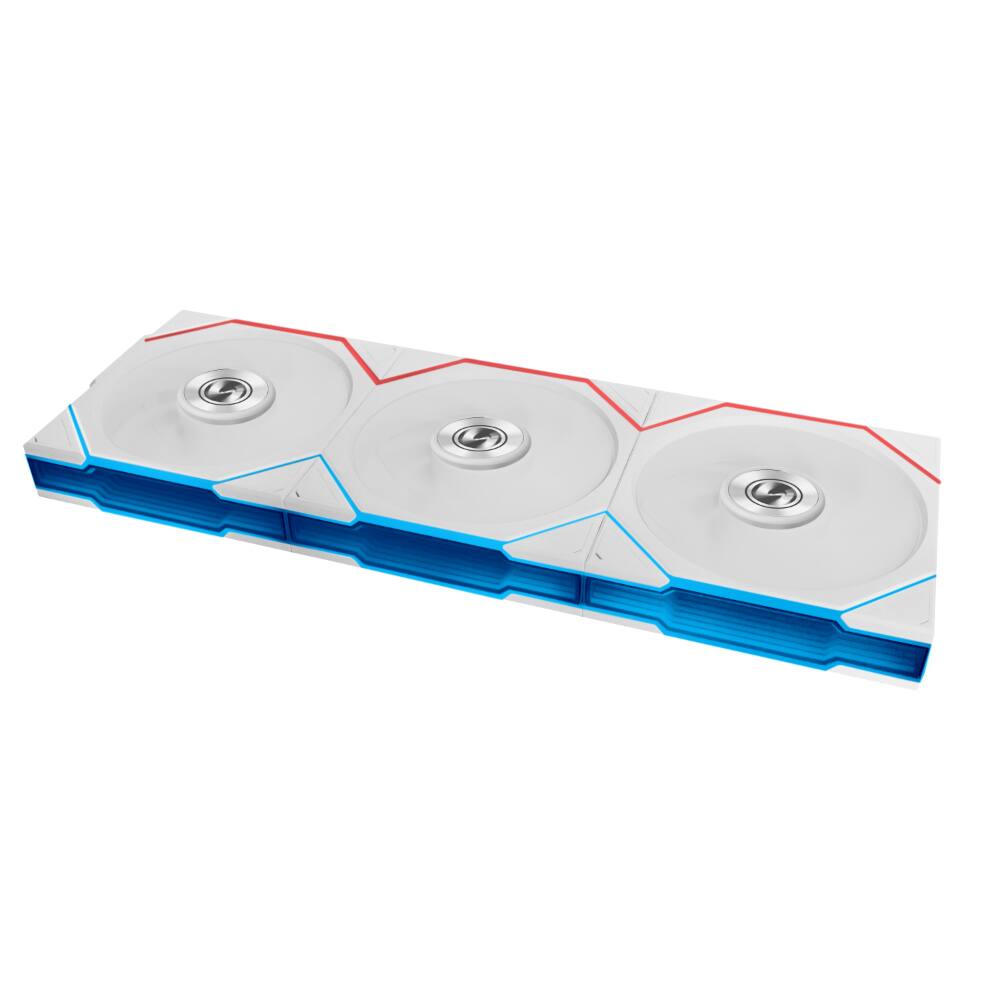Angle. Lian Li - UNI FAN TL Flex 120mm Reverse Blade ARGB Fan, 3 Pack, Infinity Mirror, Controller Included (12RTL1F3W) - White.