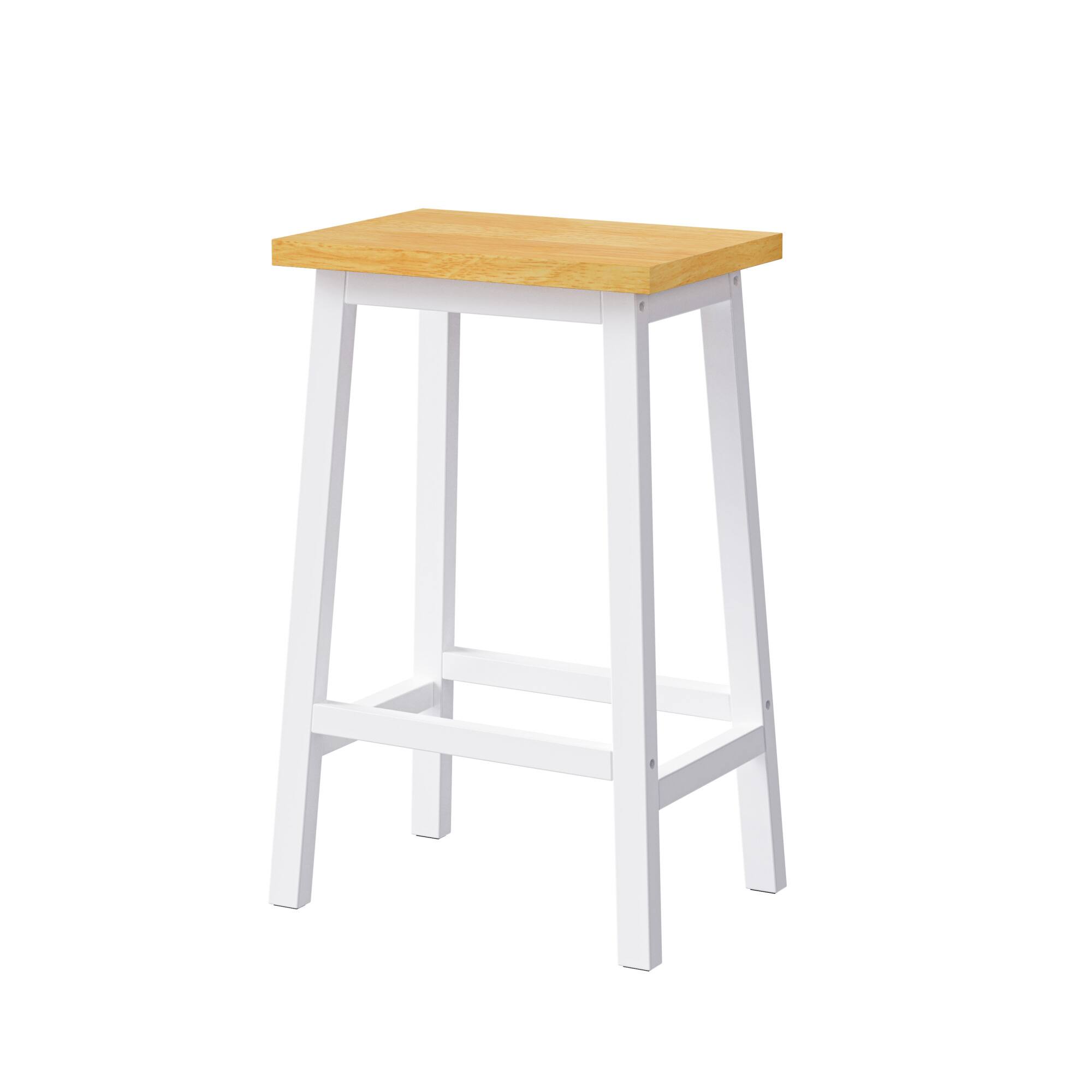 Alt View 3. GOODSILO - Set of 2 Solid Wood Bar Stools with Footrests, Farmhouse Style Counter Height Stools - White.