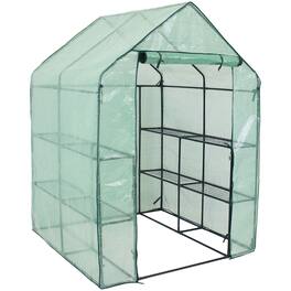 Sunnydaze - Large Iron PE Cover Walk-In Greenhouse with 4 Shelves - Green