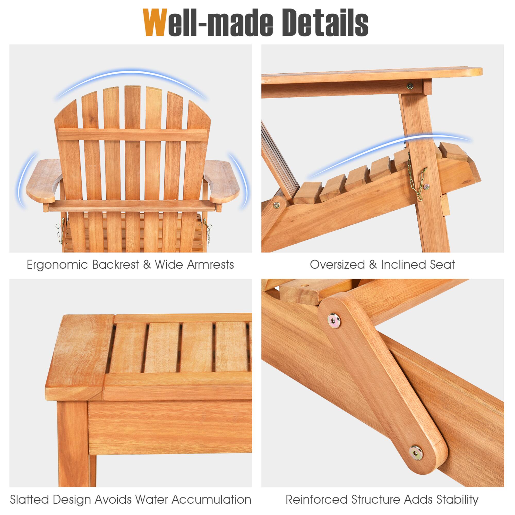 Well-made Details
Ergonomic Backrest & Wide Armrests
Oversized & Inclined Seat
Slatted Design Avoids Water Accumulation
Reinforced Structure Adds Stability