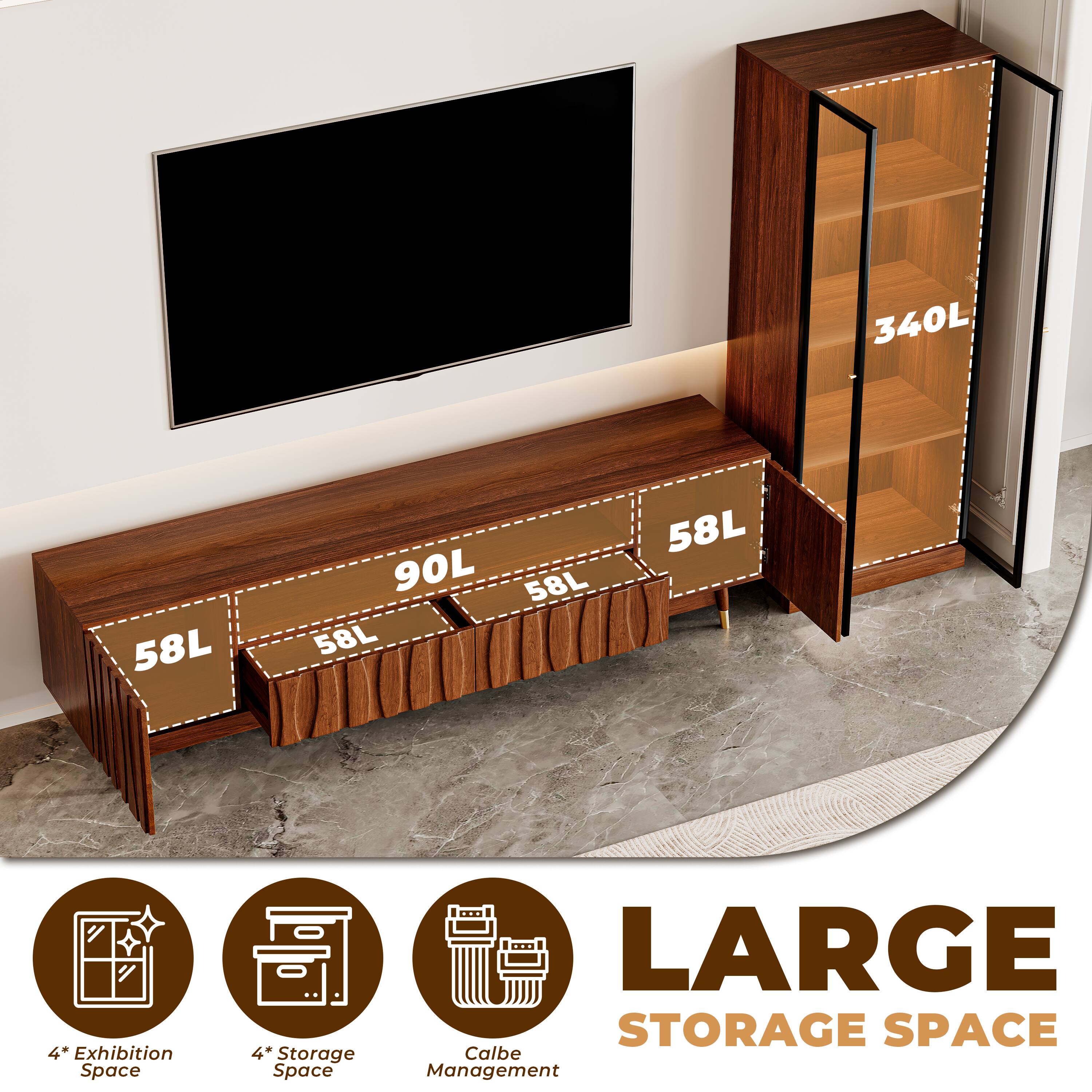 340L  
58L  
90L  
58L  
58L  
58L  

4* Exhibition Space  
4* Storage Space  
LARGE STORAGE SPACE  
Cable Management