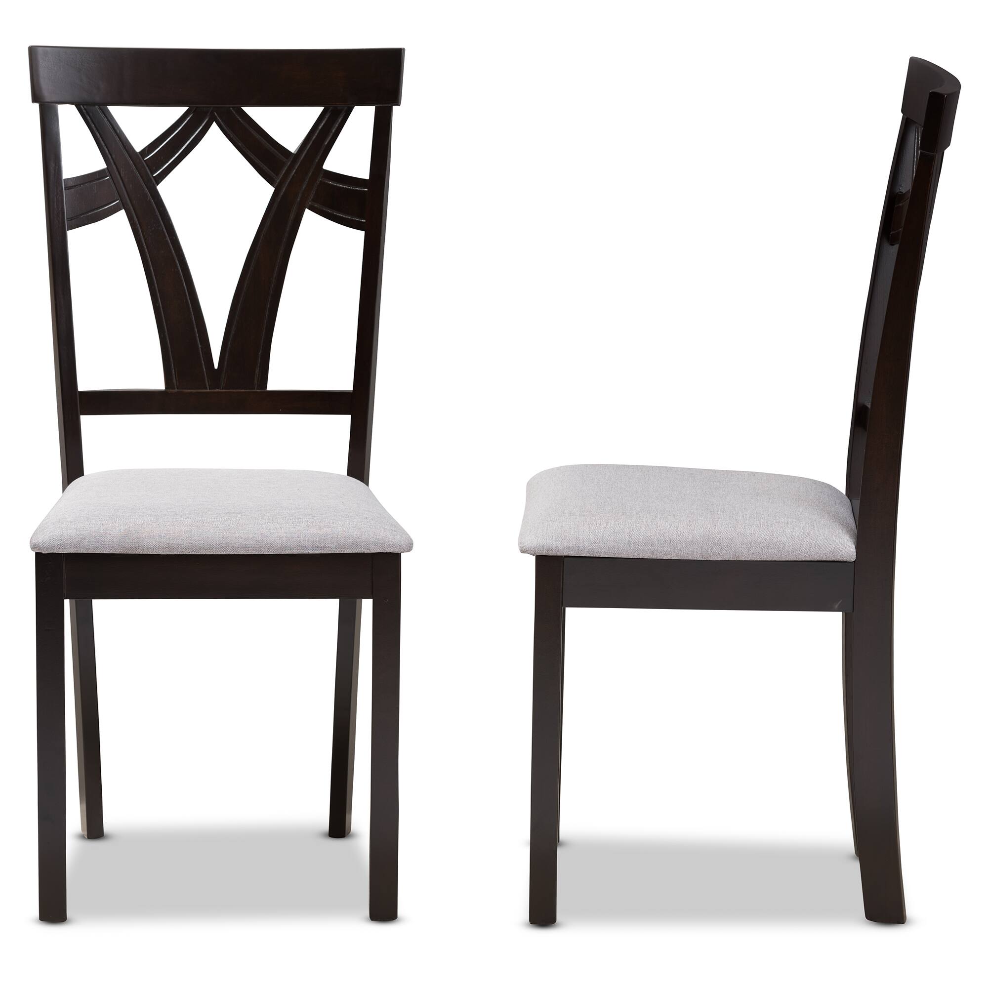 Left. Baxton Studio - Set of 2 Sylvia Modern and Contemporary Fabric Upholstered and Finished Dining Chairs - Grey/Dark Brown.