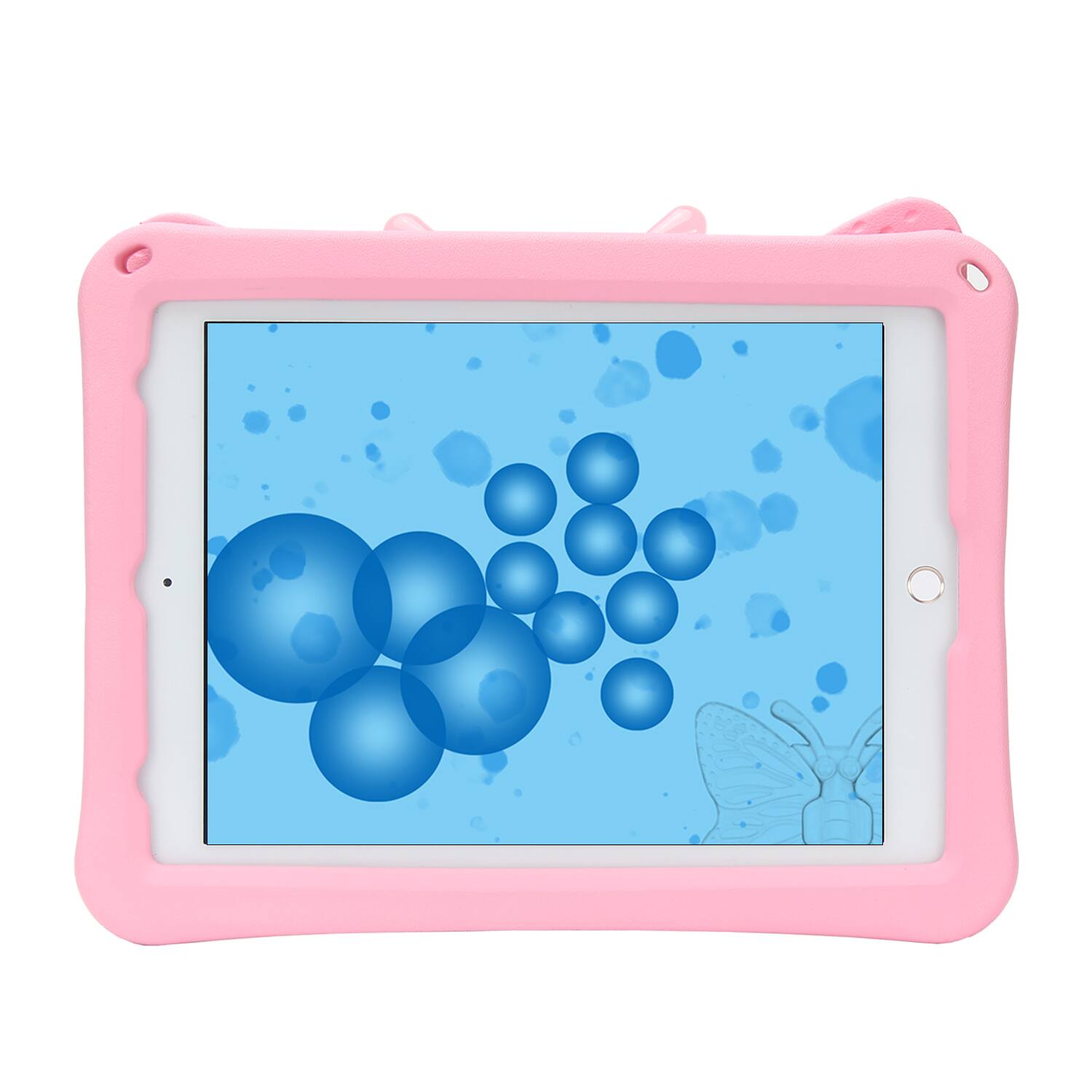Angle. UUCOVER - Butterfly Case for iPad 9th 8th 7th Gen 10.2-inch (2021/2020/2019),Shockproof EVA Kids Case 360° Rotating Stand Cover - Pink.
