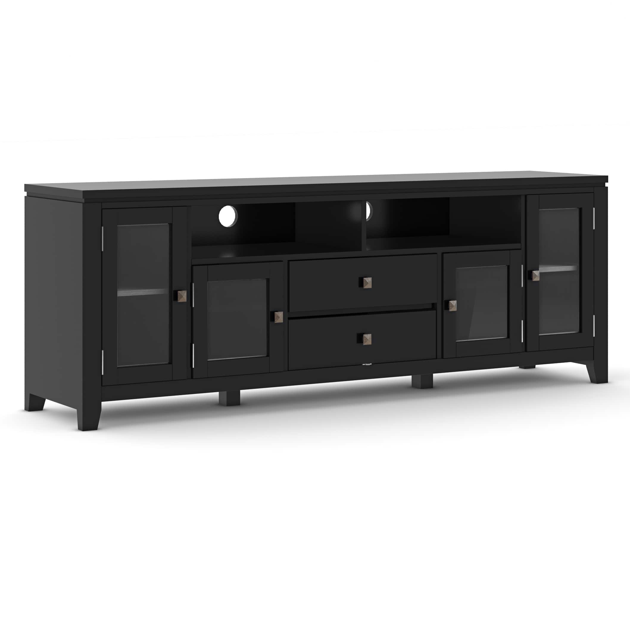 Front. Simpli Home - Cosmopolitan SOLID WOOD 72 inch Wide TV Media Stand in Black For TVs up to 80 inches - Black.