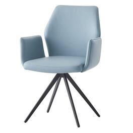 Manhattan Lane - 24 Inch Swivel Side Chair, Light Blue Leather Upholstery, Black Legs - Blue, Black