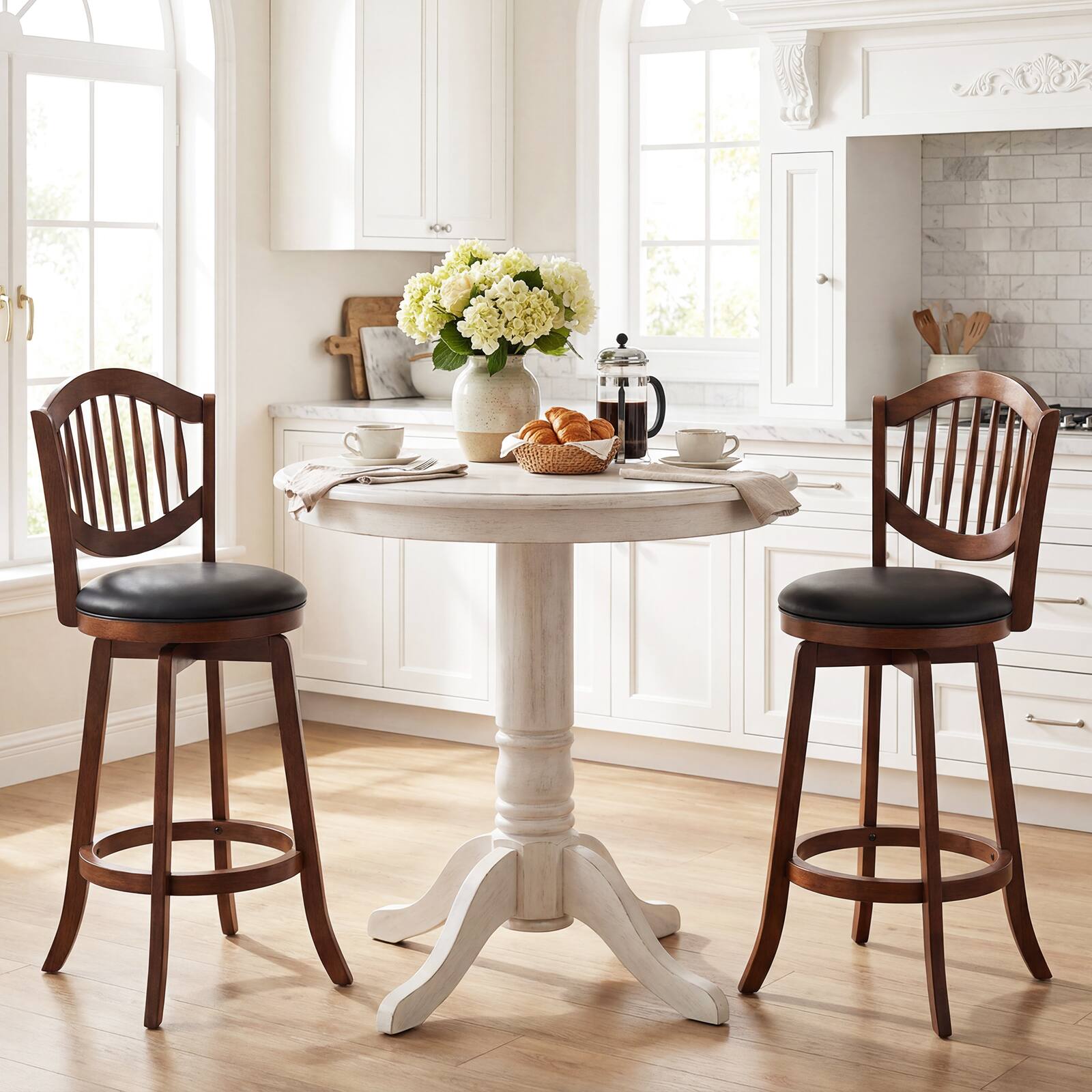 Alt View 4. Costway - Costway Swivel Bar Stools Set of 4, 30" Bar Height Chairs with Backrest and Wood Frame - Brown.