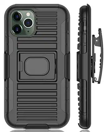 Front. Nakedcellphone - Combo for iPhone 11 Pro - Ring Grip/Stand Case and Belt Clip Holster - Black.