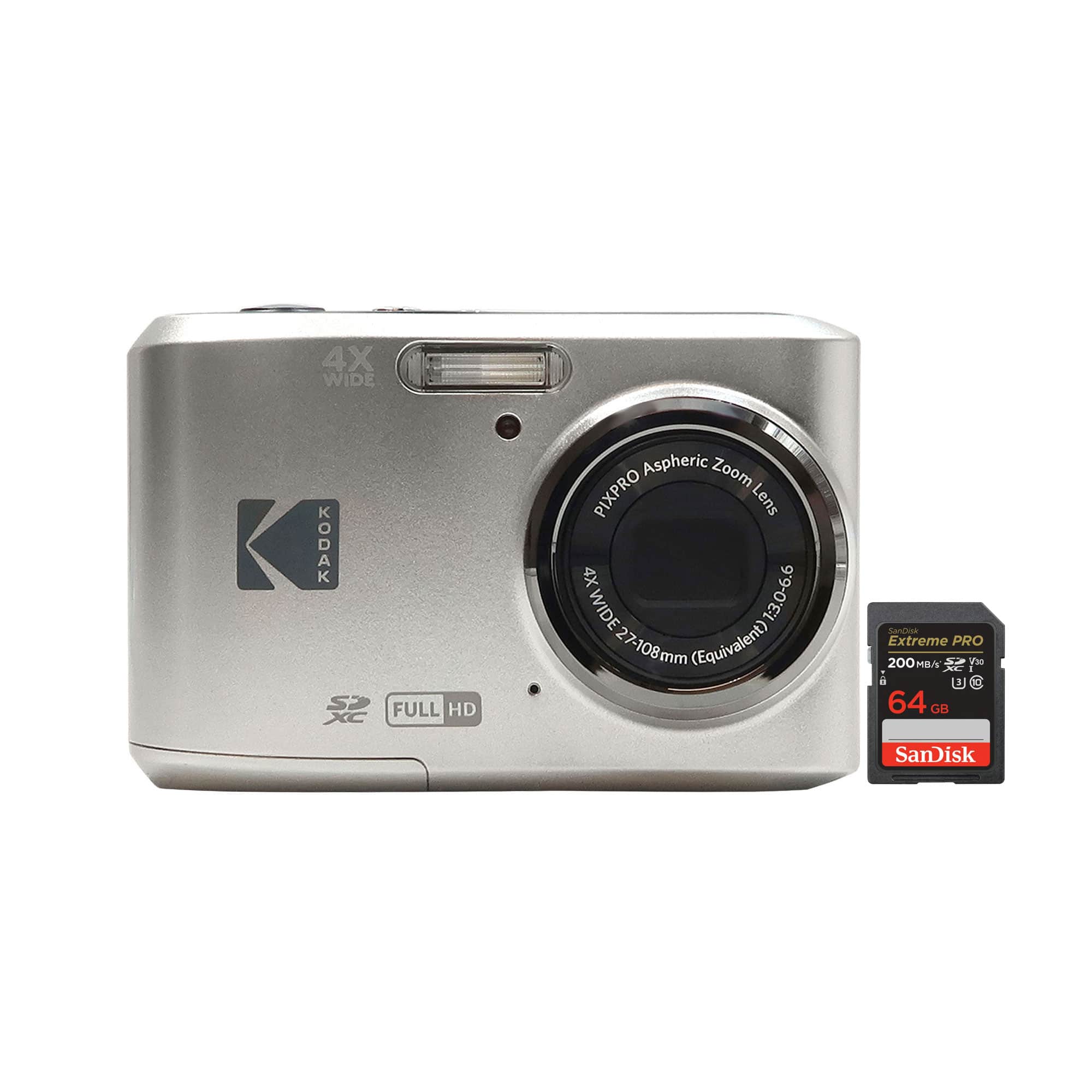 Kodak - Pixpro FZ45 Portable Digital Camera with 64GB Extreme PRO SDXC Card - Silver