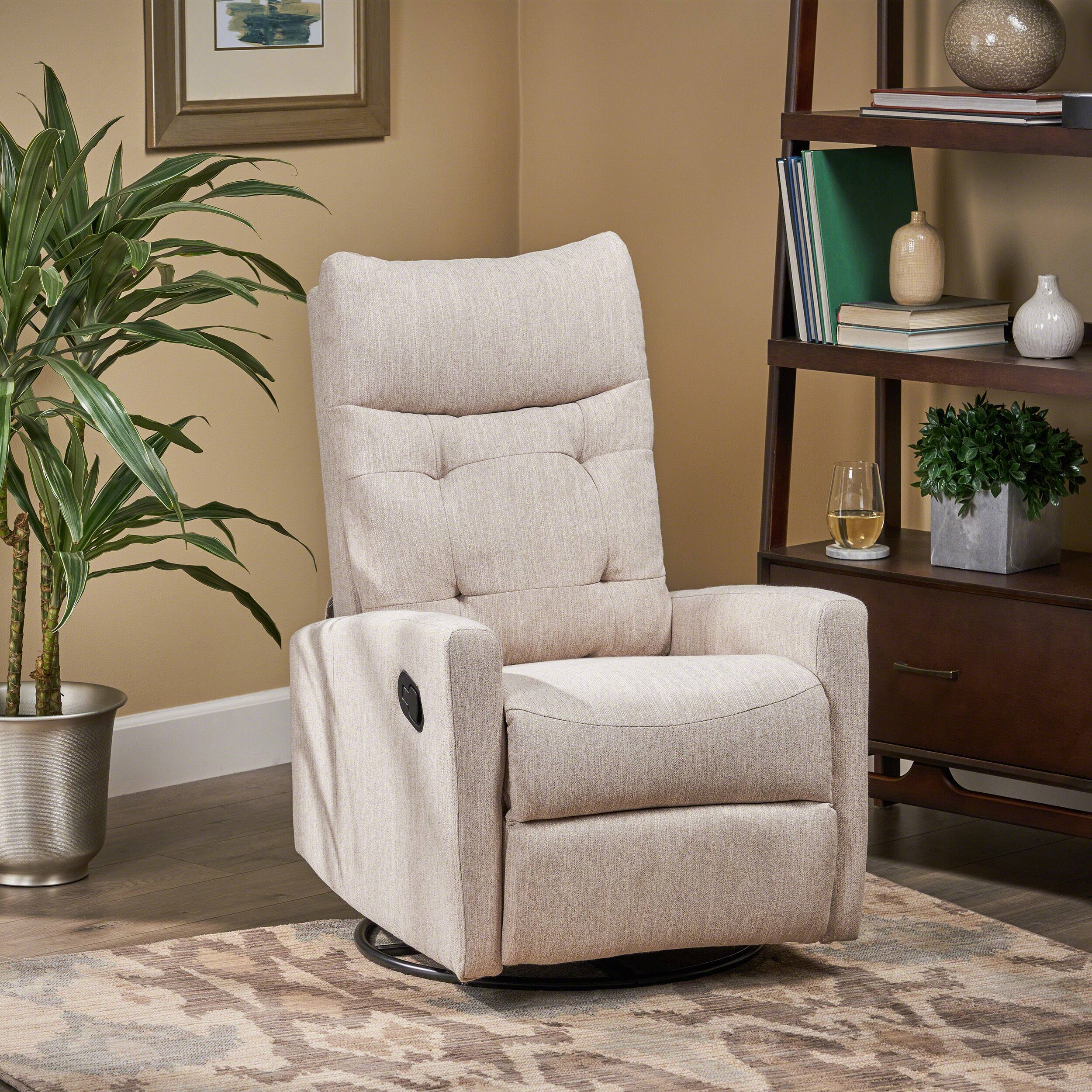 Back. APRILSOUL - Recliner Chairs Swivel Rocker Glider Chair Nursery Recliner Upholstered Fabric Modern Armrests - Beige.