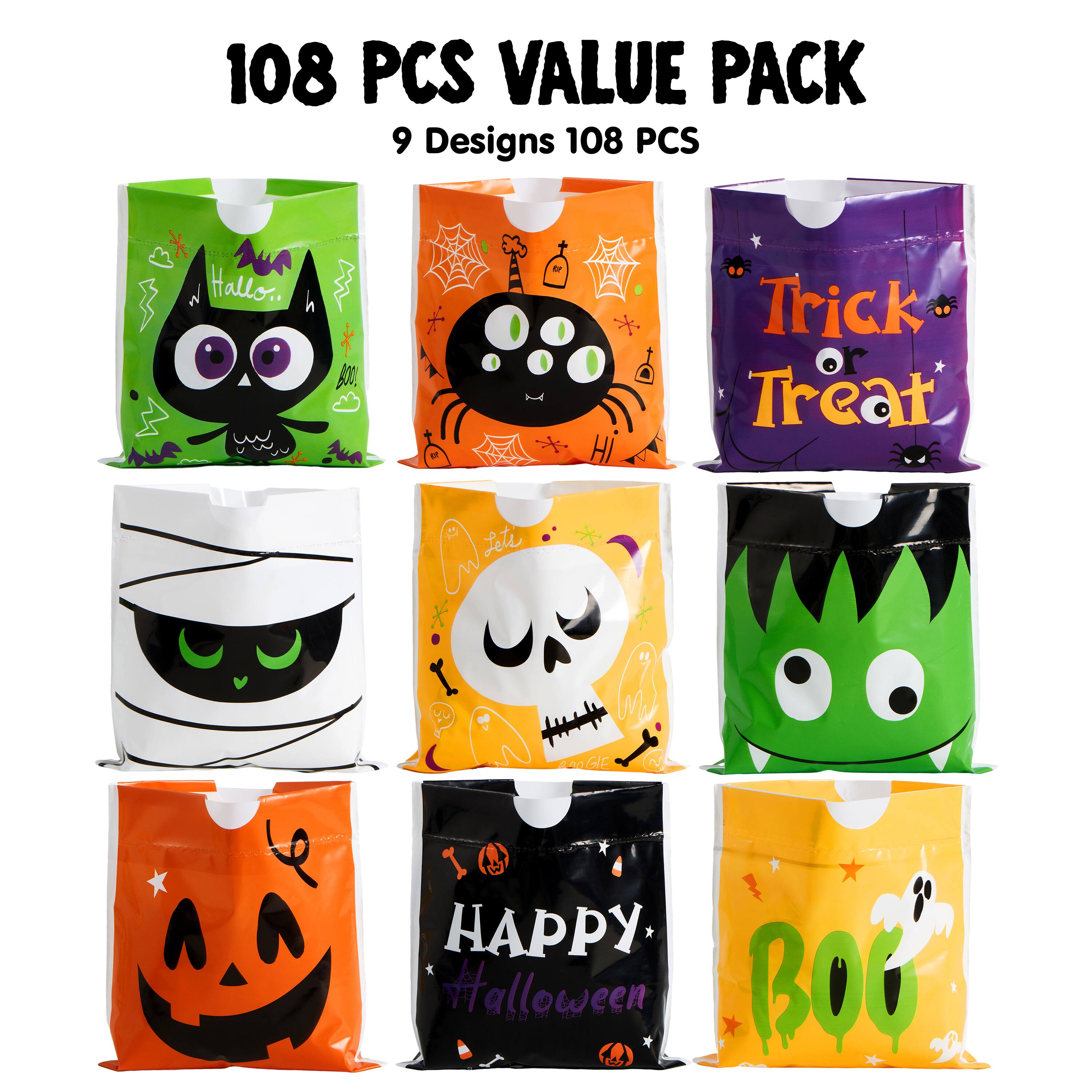 108 PCS VALUE PACK  
9 Designs 108 PCS  

Aun Hallo  
Trick Treat  
Feti w  
HAPPY Halloween BOG