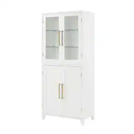 Crosley Furniture - Roarke Pantry Storage Cabinet With Glass Door Hutch - White
