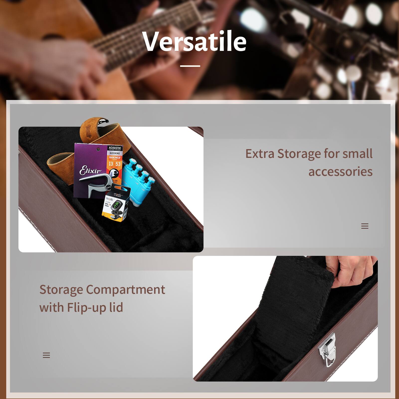 Versatile

Extra Storage for small accessories

Storage Compartment with Flip-up lid