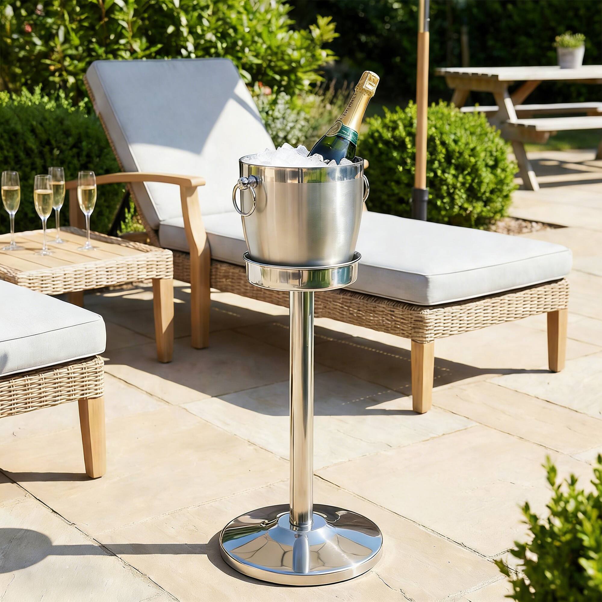 Angle. Fortune Candy - Insulated 2.8L Ice Bucket, Double-Wall Stainless Steel w/Lid, Ice Tongs & Scoop, Handmade Nylon Holder for Parties, Bar - Black.