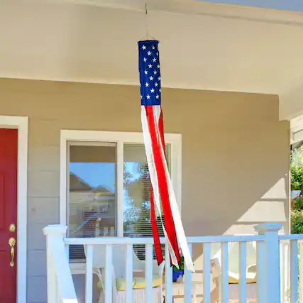 Front. G128 - USA Flag Windsock 60 Inch Embroidered Polyester Patriotic Decoration - Assorted Colors.