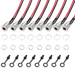 Unique Bargains - 8pcs DC-099 5.5x2.5mm 30V 5A 2Pin Panel Mount DC Jack with Waterproof Cap & Wires, 150mm - Silver