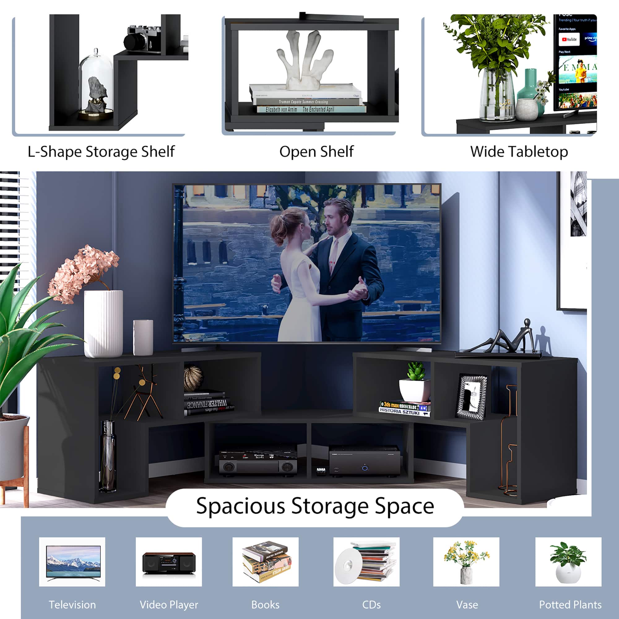 Costway 3 Pieces TV Console Stand Modern Entertainment Center Storage