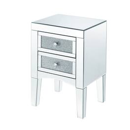 Manhattan Lane - Wooden Night Table with 2 Spacious Drawers and Tapered Legs - Silver