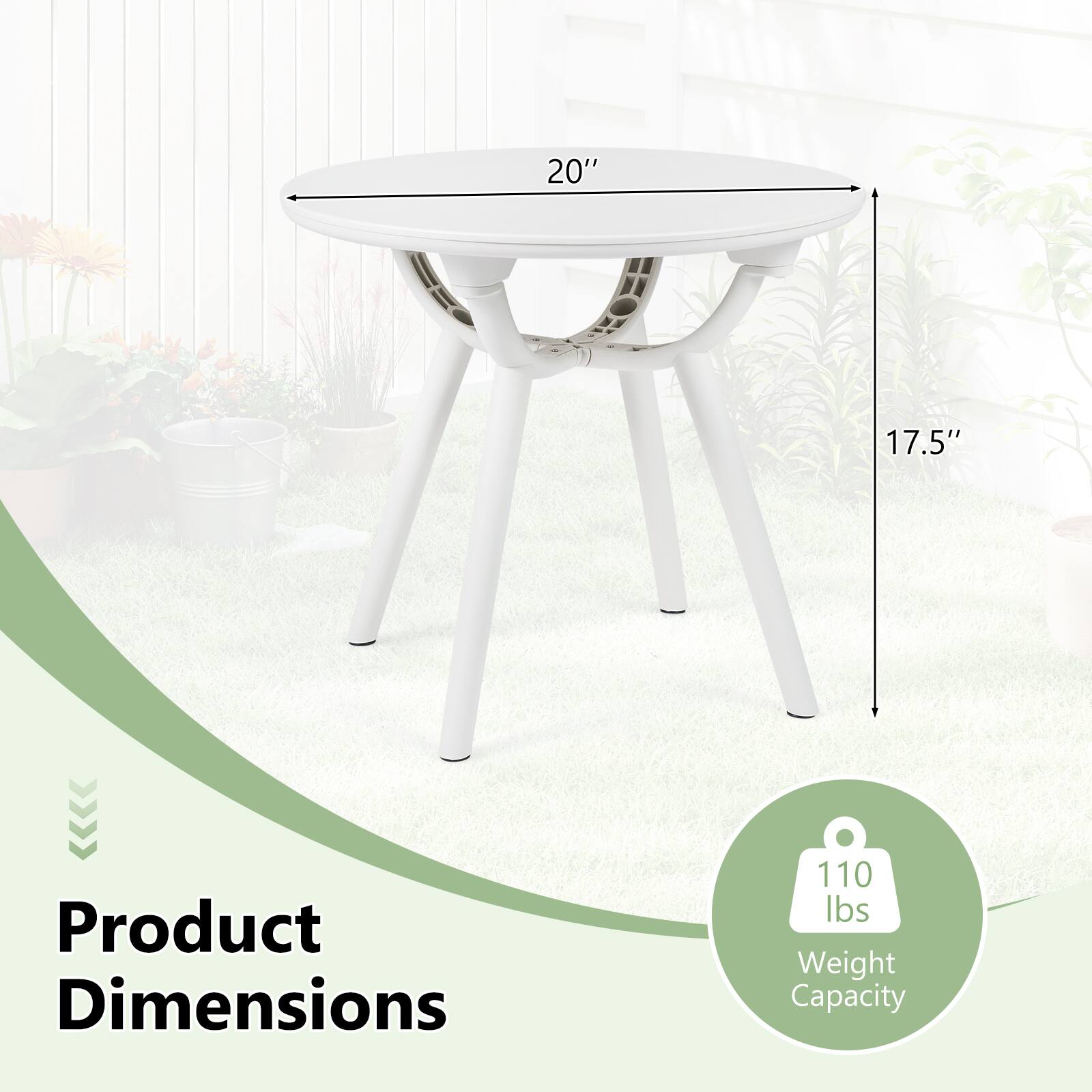 20" x 17.5" Product Dimensions  
110 lbs Weight Capacity