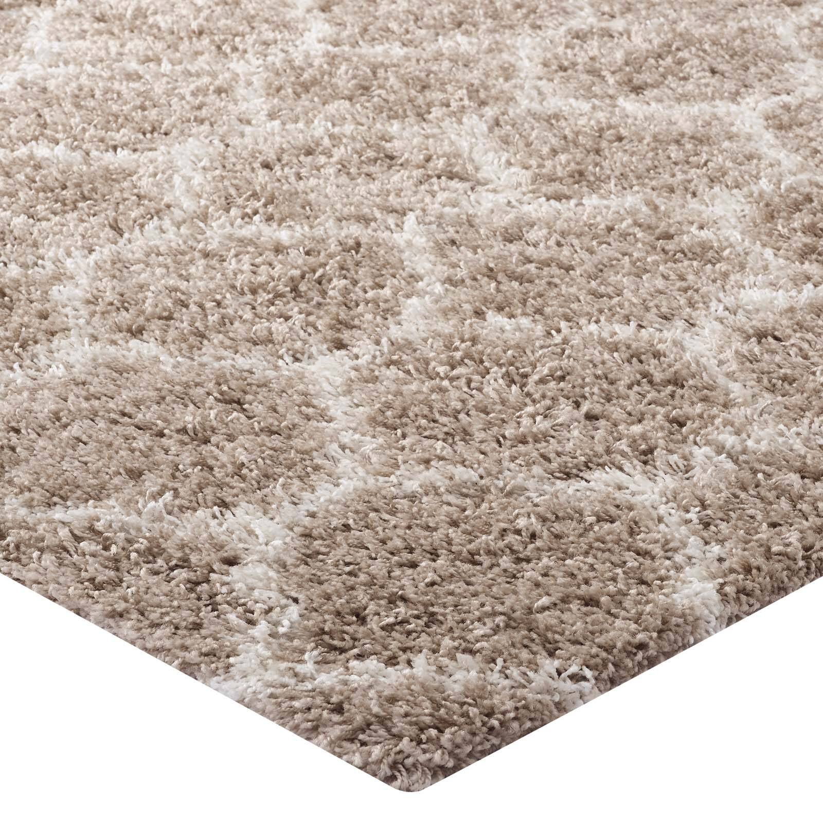 Alt View 1. Modway - Solvea Moroccan Trellis Shag Area Rug - Beige and Ivory.