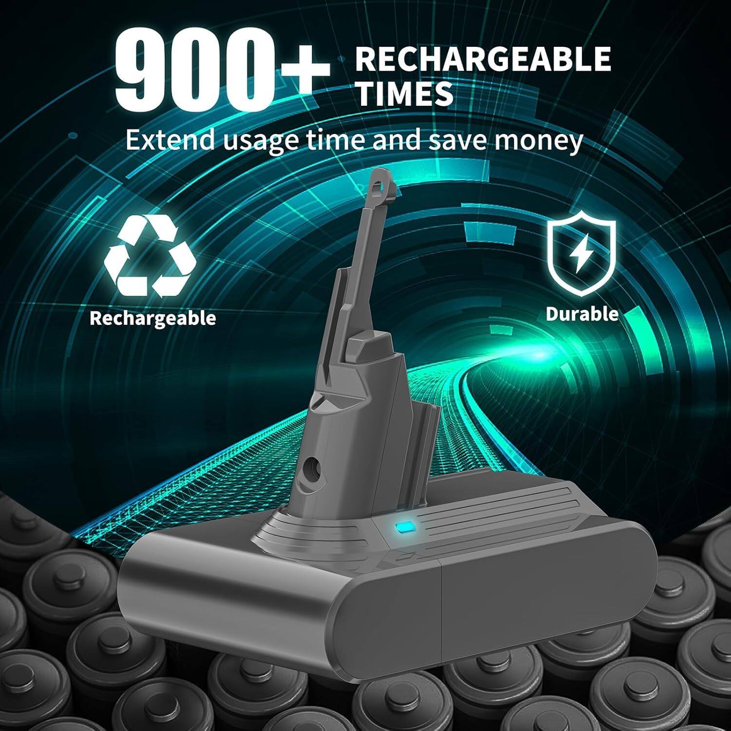 900+ RECHARGEABLE TIMES  
Extend usage time and save money  
Rechargeable  
Durable