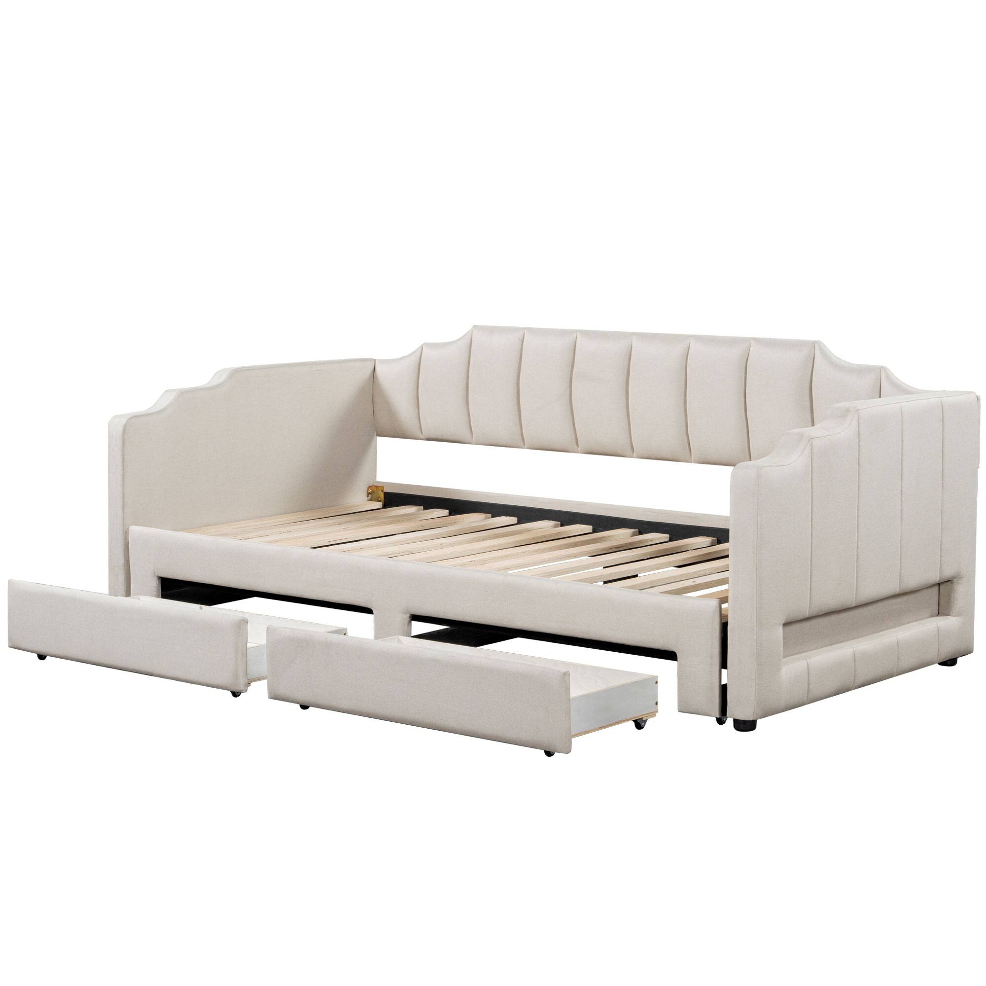Alt View 1. Whisen - Extendable Daybed, Twin XL to King Size Bed with Storage Drawers & LED Lights for Guest Bedroom - Beige.