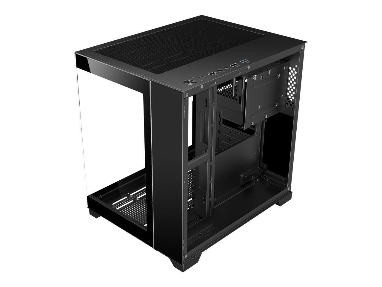 Alt View 4. DIYPC - DIYPC DIY-CUBE01-BK USB3.0 Tempered Glass Micro ATX Case (Dual Glass, Fans Not Included) - Black.