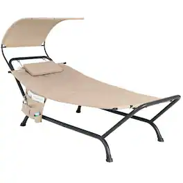 Hivvago - Outdoor Tan Hammock Style Chaise Lounge Chair Cot with Canopy and Storage Bag - Beige