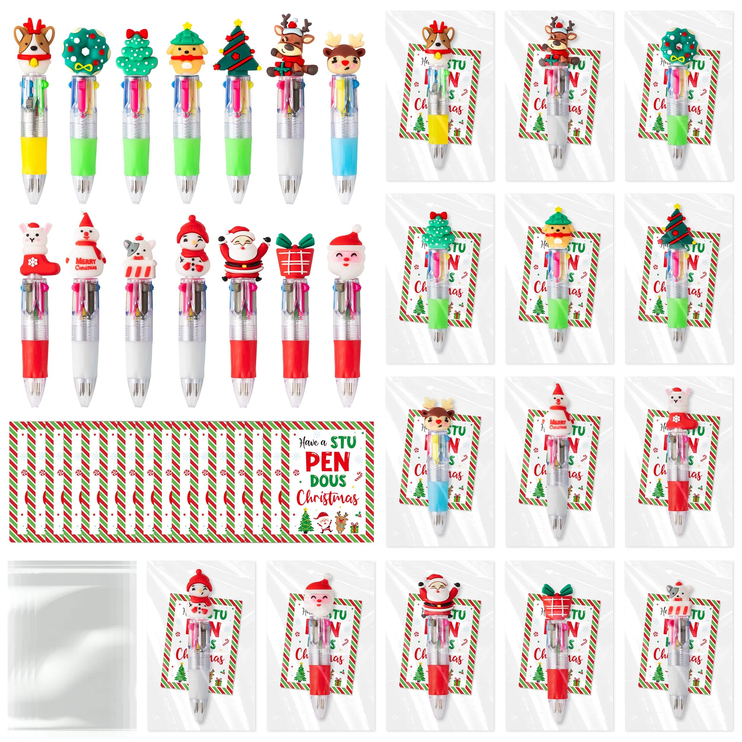 Paradigms Interiors - Christmas Bulk Gifts 1 Multicolor Ballpoint Pens With Greeting Cards Xmas Santa Snowman Reindeer Writing For Students...