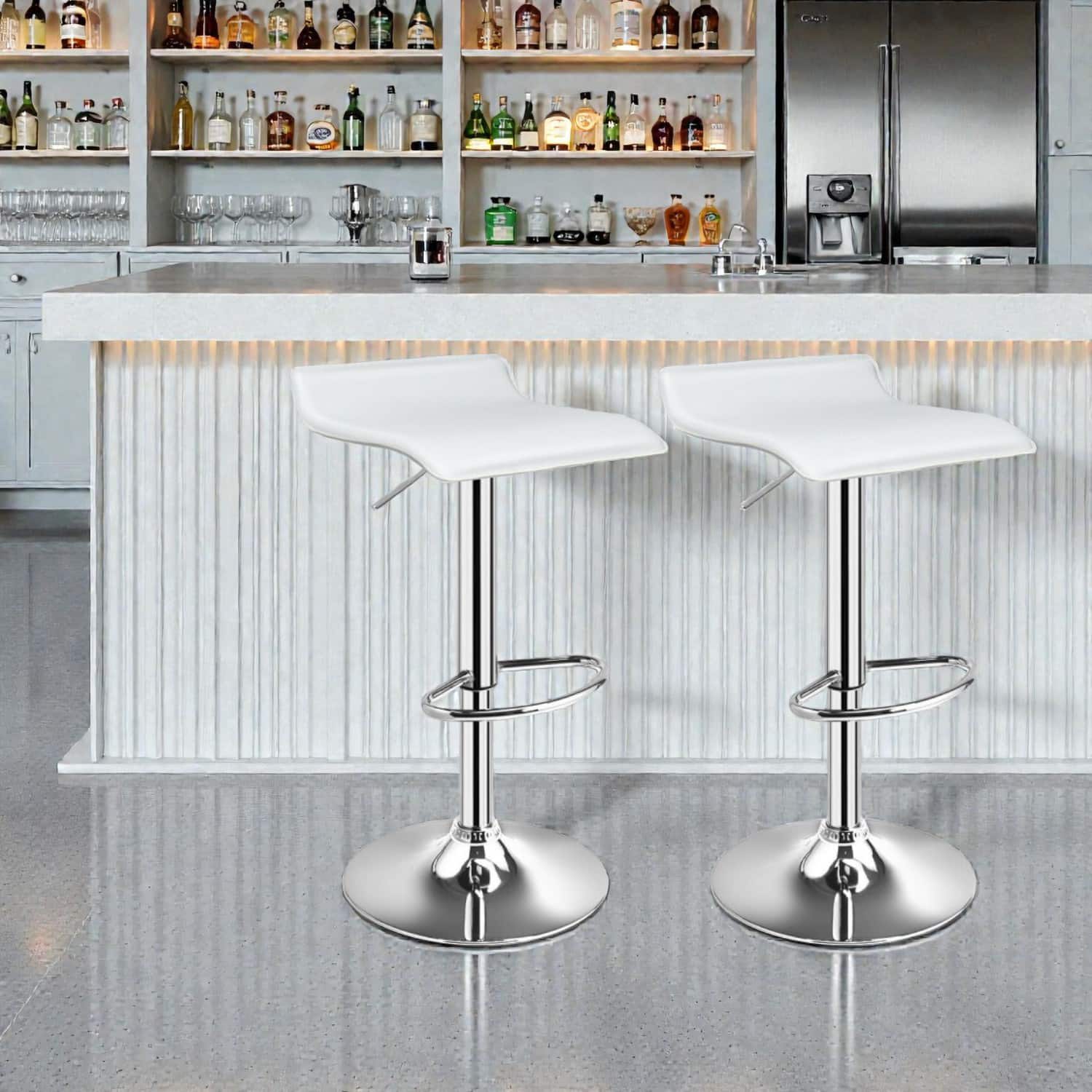 Hivvago - Set of 2 Modern Adjustable Backless Bar Stools with PU Leather Seats - White