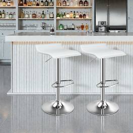 Hivvago - Set of 2 Modern Adjustable Backless Bar Stools with PU Leather Seats - White