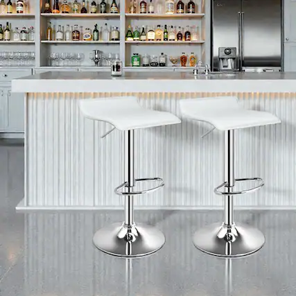 Front. Hivvago - Set of 2 Modern Adjustable Backless Bar Stools with PU Leather Seats - White.
