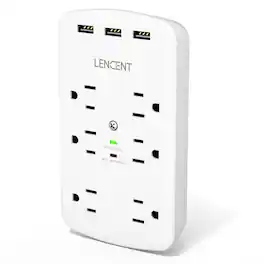 LENCENT - Outlet Extender Wall Adapter Tap 1728J Surge Protector with 6 AC Outlets + 3 USB Ports - White